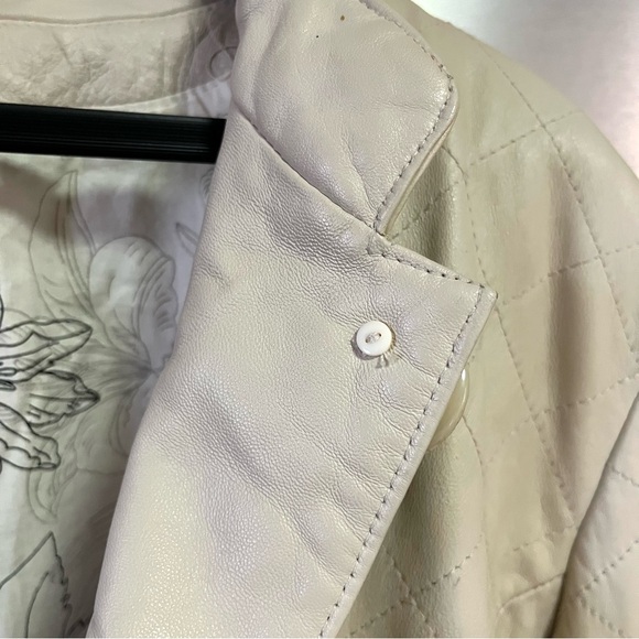 Wilsons Leather Cream Topstitched Diamond Pattern  Ivory Leather Jacket XL - Picture 9 of 12